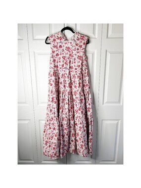 Patou Shocked Red White Floral Printed Mock Neck Maxi Dress Women's Size FR 40